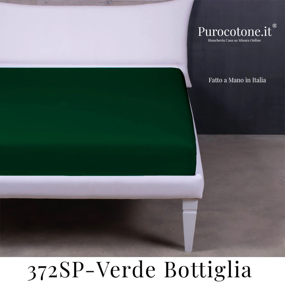 Outlet - Lenzuola Sotto con Angoli - 120x200+25 Cotone 372Sp Verde Bottiglia
